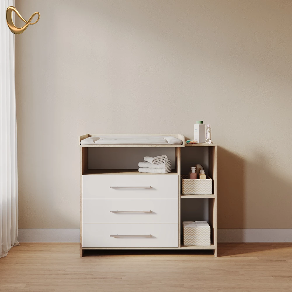 Wickelkommode Torino Weiß/Sonoma mit Schubladen livinity®