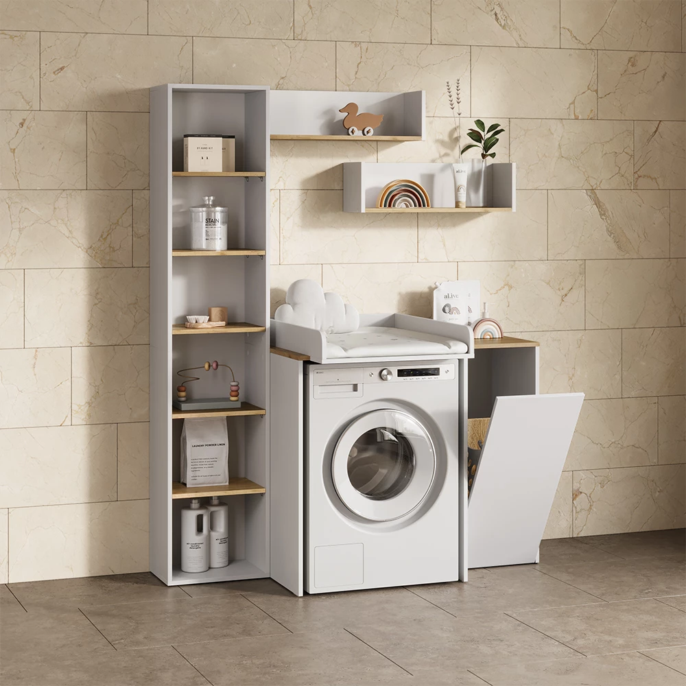 Waschmaschinenschrank Paolina Weiß/Artisan 68 x 88.2 cm 2 Teile mit Wickelauflage livinity®