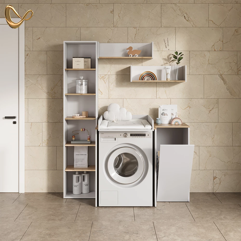 Waschmaschinenschrank Paolina Weiß/Artisan 68 x 88.2 cm 2 Teile mit Wickelauflage livinity®