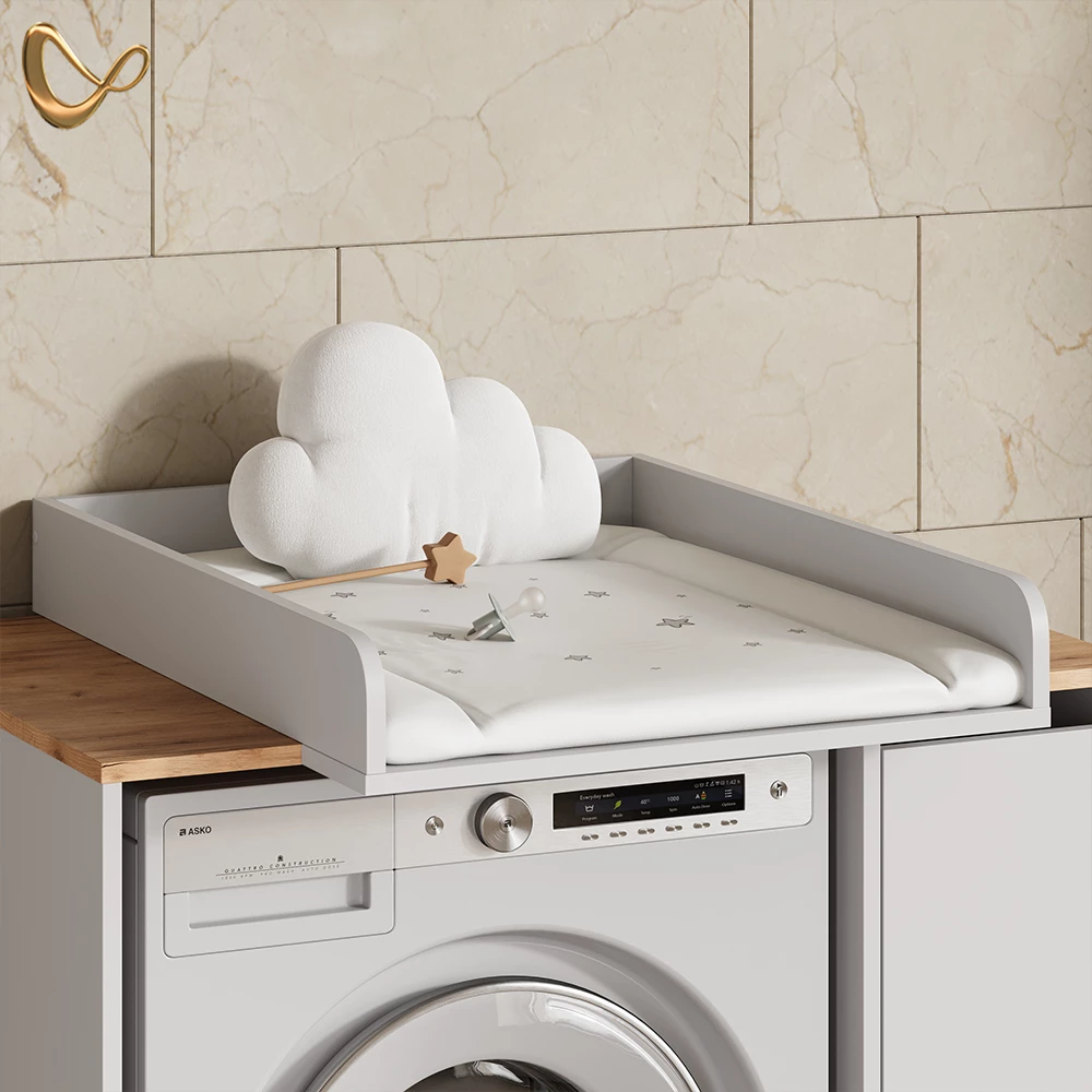 Waschmaschinenschrank Paolina Weiß/Artisan 93.6 x 88.2 cm 2 Teile mit Wickelauflage livinity®