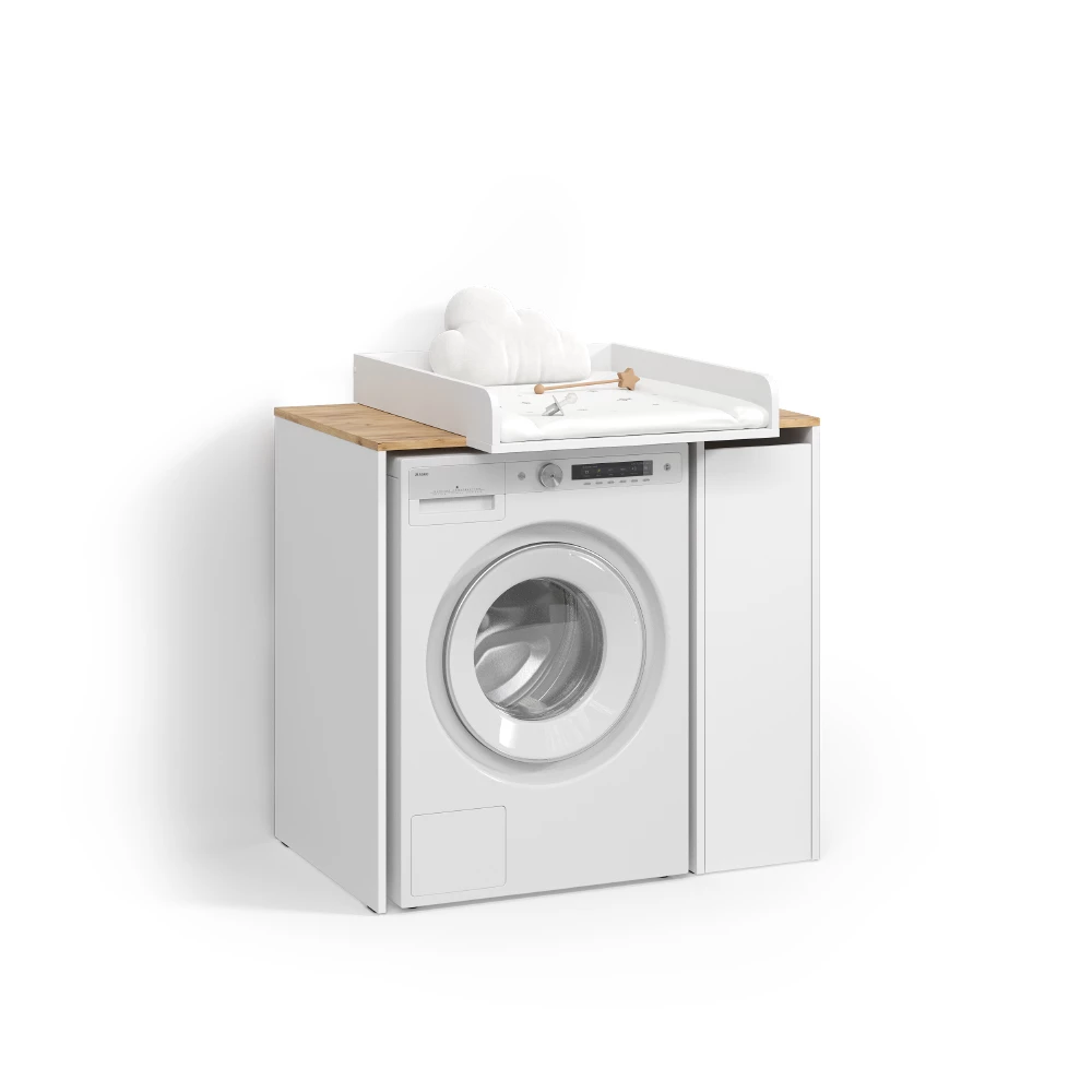 Waschmaschinenschrank Paolina Weiß/Artisan 93.6 x 88.2 cm 2 Teile mit Wickelauflage livinity®