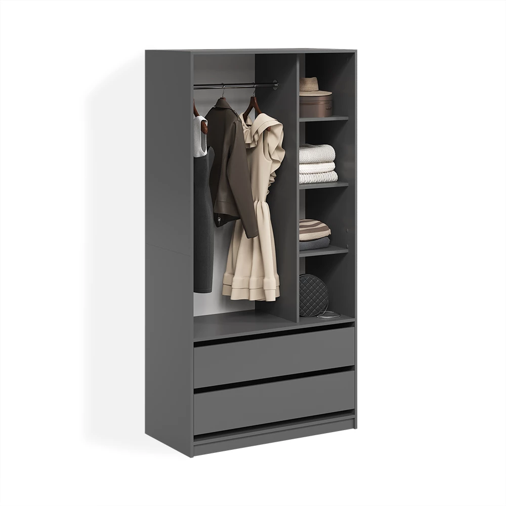 Kleiderschrank Trento Anthrazit mit 2 Schubladen livinity®