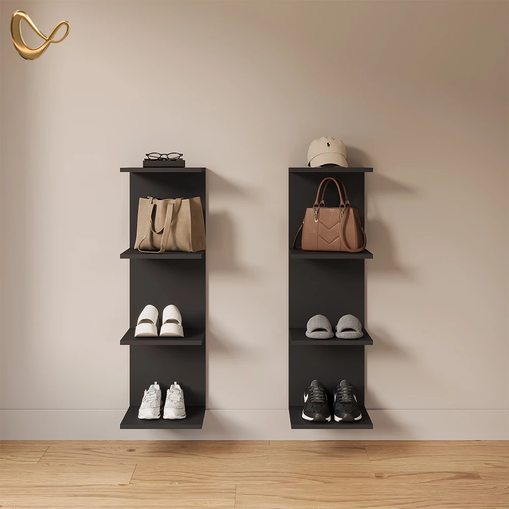 Wandregal Vesuvio Schwarz 30 x 95 cm 2er Set livinity®