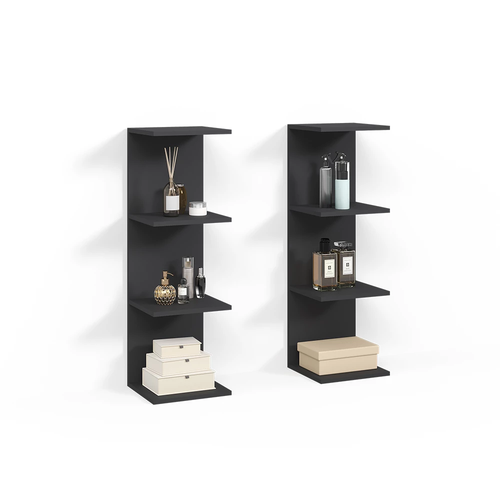 Wandregal Vesuvio Schwarz 30 x 95 cm 2er Set livinity®