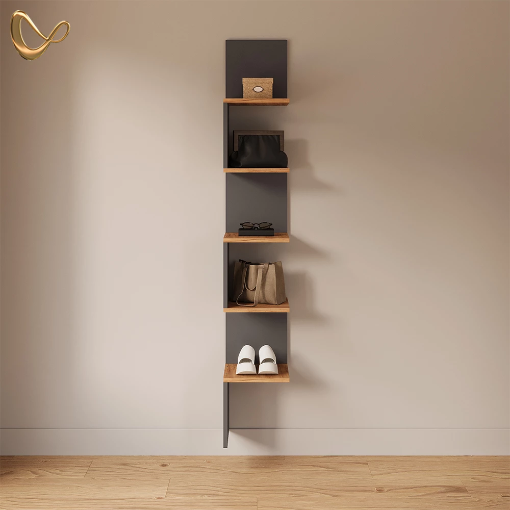Eckregal Vesuvio Anthrazit 28 x 175.4 cm mit 5 Fächern livinity®