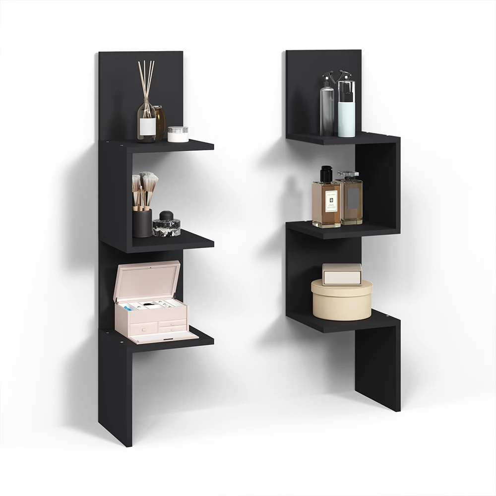 Eckregal Vesuvio Schwarz 28 x 116.4 cm 2er Set livinity®