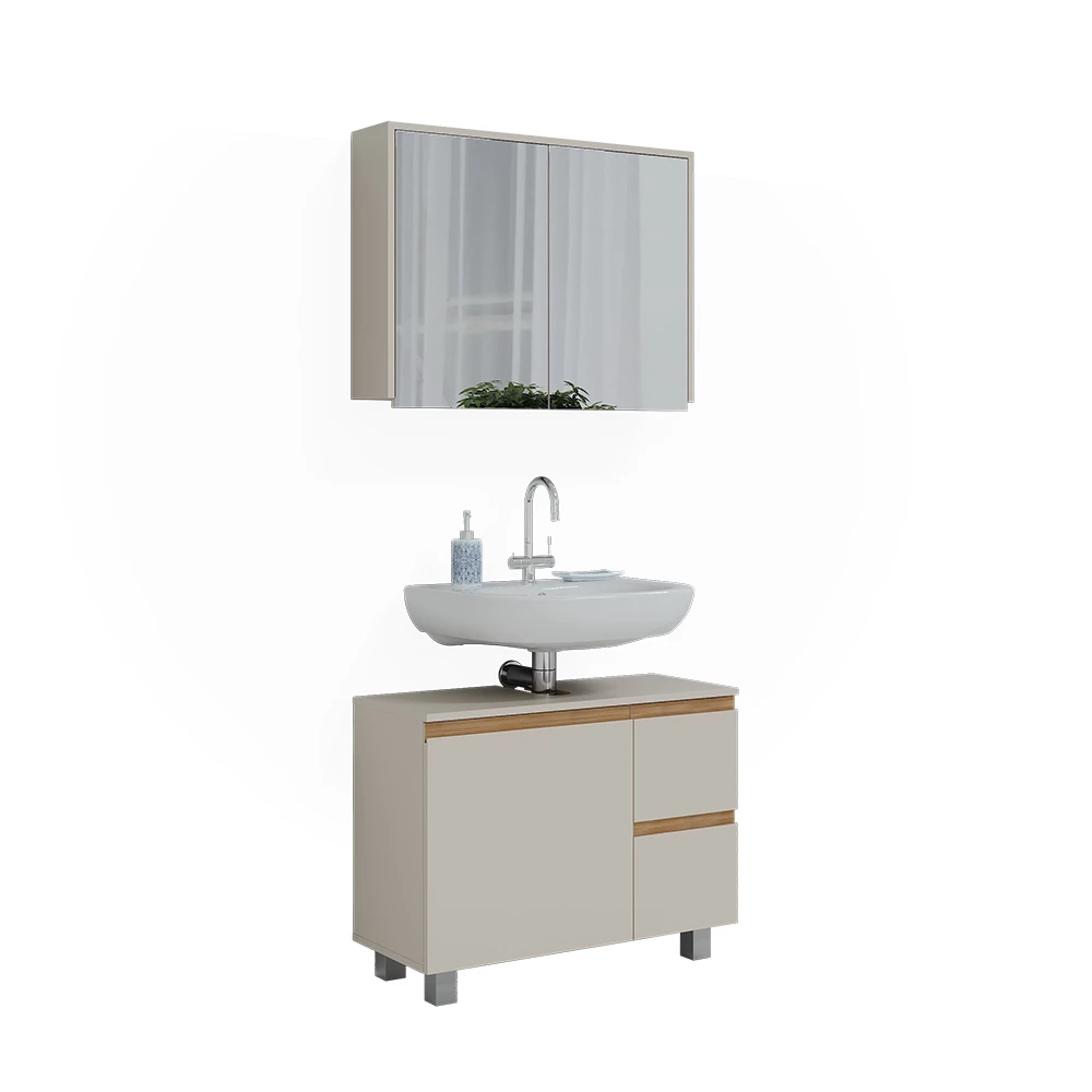 Badkamermeubelset in Kasjmier/Artisan on white background with decorative elements