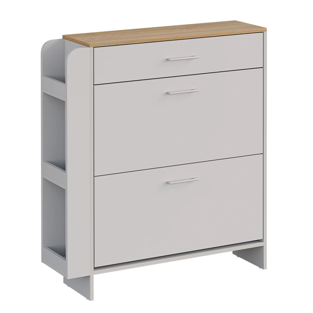 Schuhschrank in Weiß/Eiche auf weißem Hintergrund