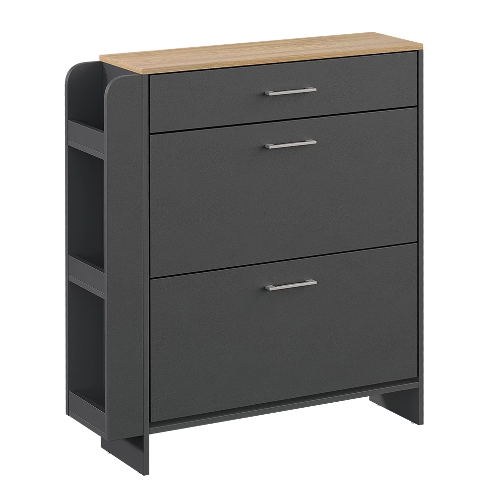 Schuhschrank in Anthrazit/Eiche auf weißem Hintergrund