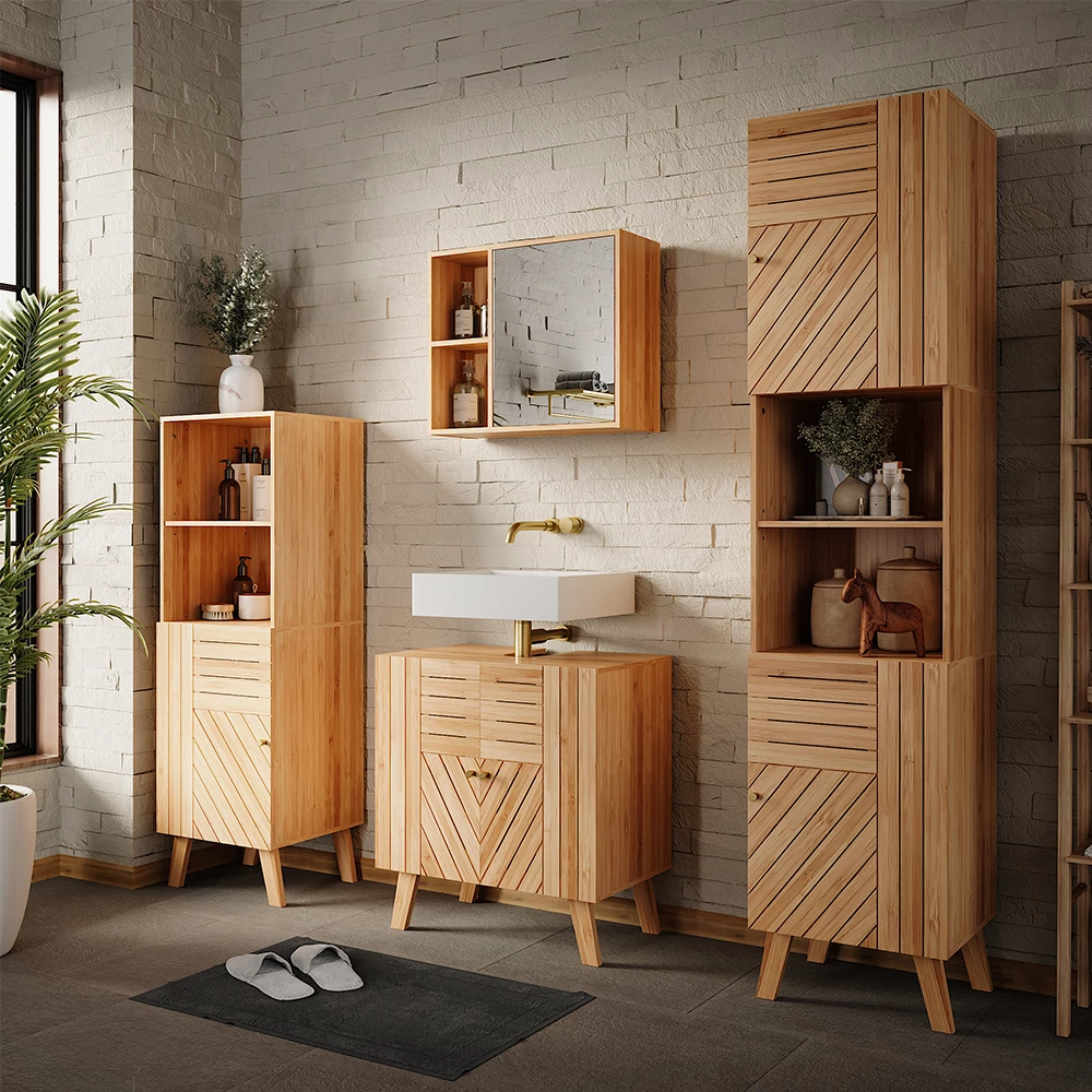 Vicco Wastafelonderkast "Lucie", Bamboe, 60 x 65 cm met 2 deuren