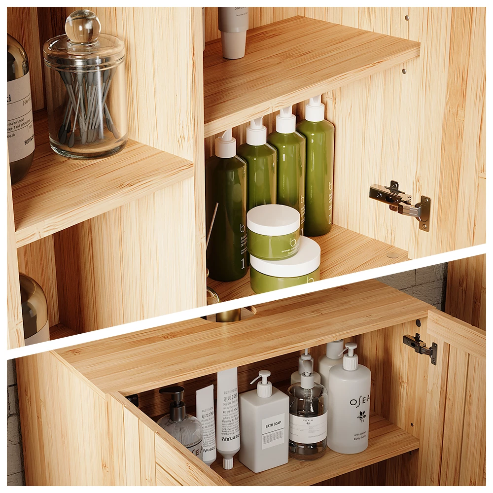 Close-up of Badkamermeubelset in Bamboe, showing texture/details