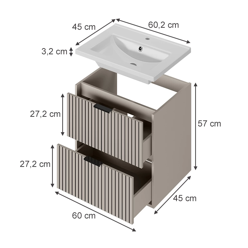 Waschbeckenunterschrank in Cashmere auf weißem Hintergrund