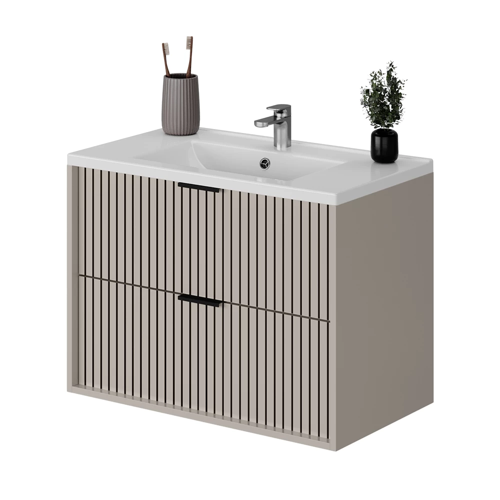 Badkamermeubelset in Kasjmier on white background with decorative elements