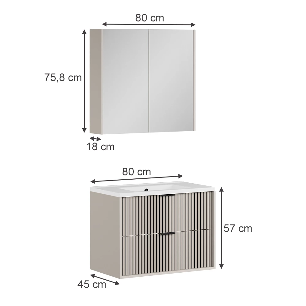 Badkamermeubelset in Kasjmier on white background