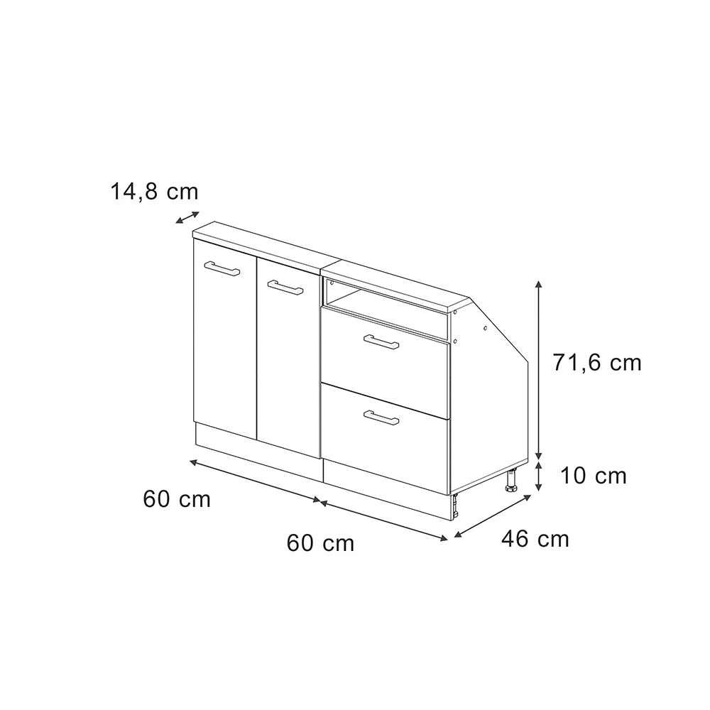 Kastenset voor schuine wand in Antraciet-goud on white background