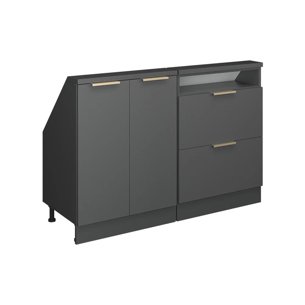 Dachschrägenschrank-Set in Anthrazit-Gold auf weißem Hintergrund