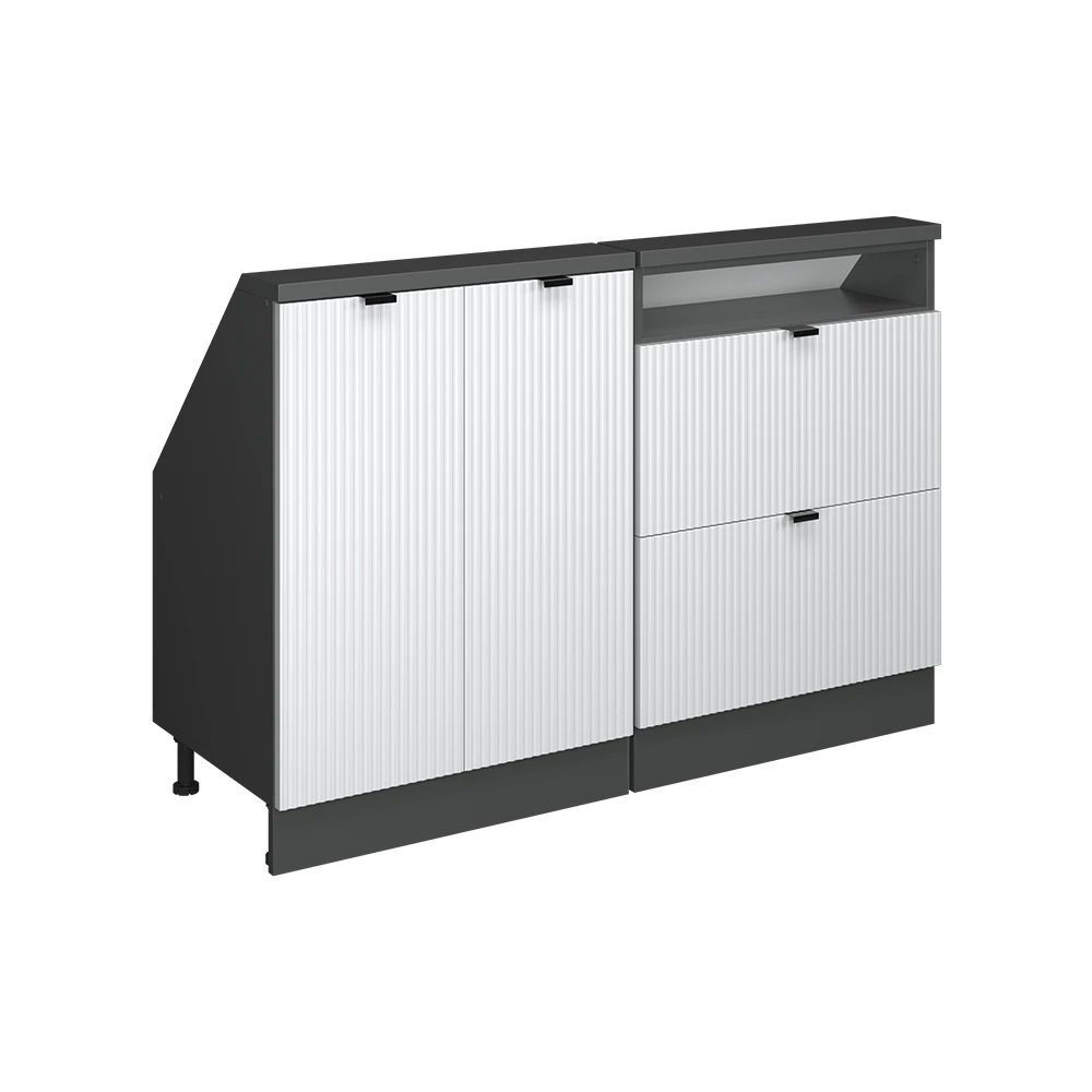 Dachschrägenschrank-Set in Weiß Riffel auf weißem Hintergrund
