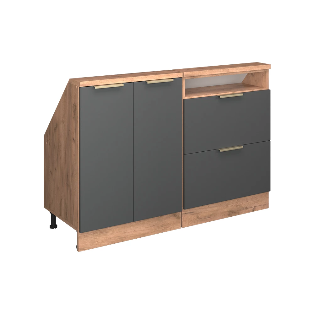 Dachschrägenschrank-Set in Anthrazit-Gold auf weißem Hintergrund
