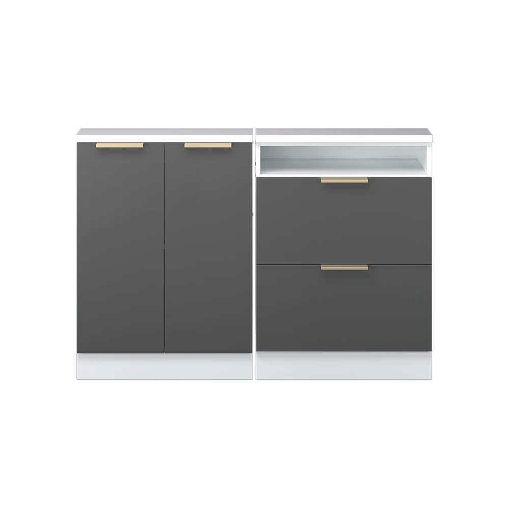 Nahaufnahme von Dachschrägenschrank-Set in Anthrazit-Gold, zeigt Textur/Details