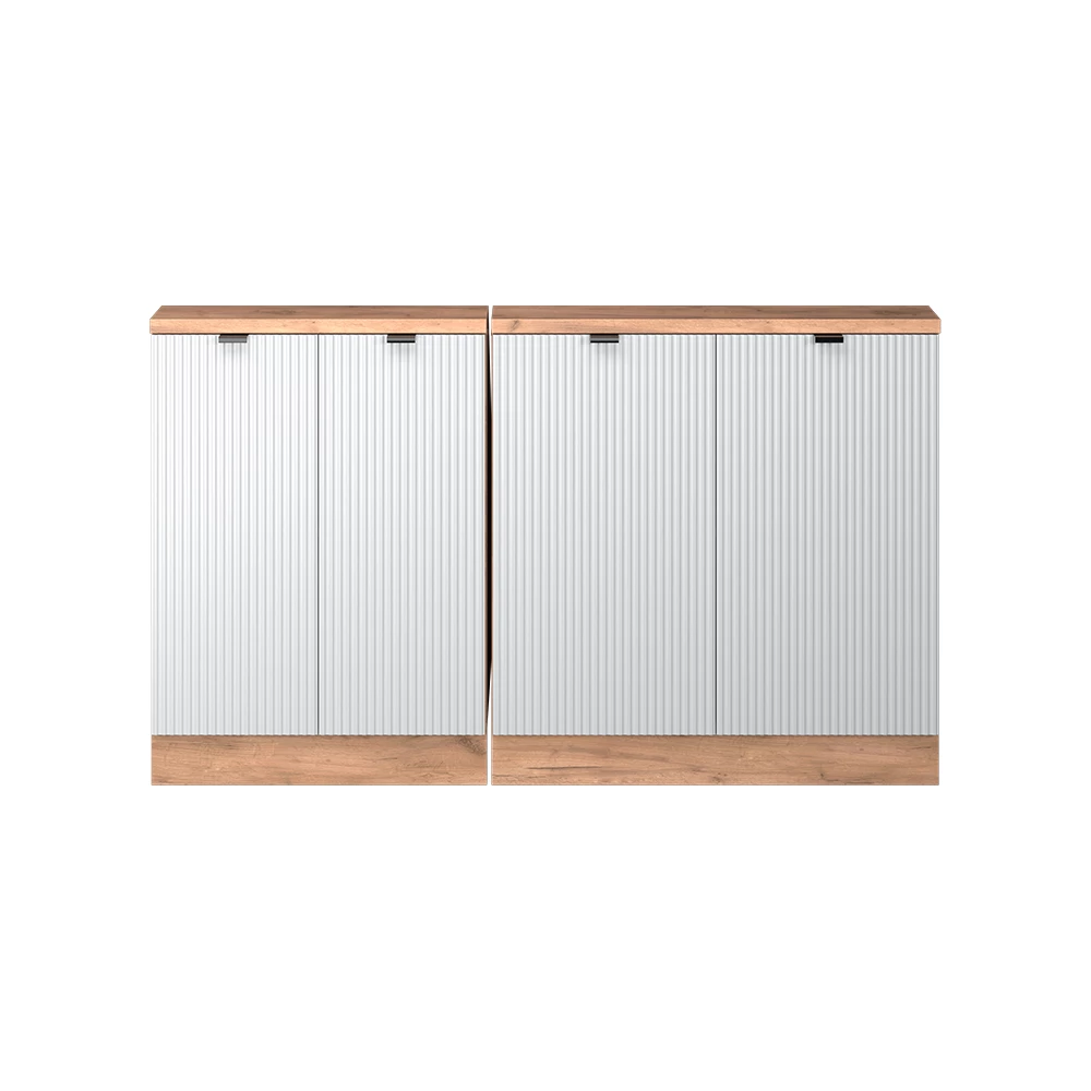 Nahaufnahme von Dachschrägenschrank-Set in Weiß Riffel, zeigt Textur/Details