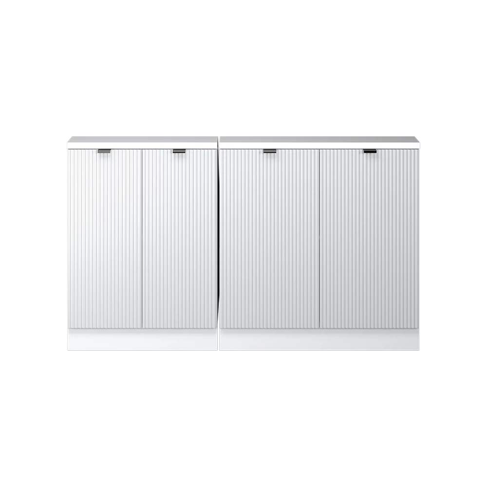 Gros plan de Ensembles de meuble de rangement sous pente en Blanc cannelé, montrant la texture/les détails