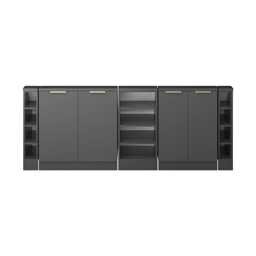 Nahaufnahme von Dachschrägenschrank-Set in Anthrazit-Gold, zeigt Textur/Details