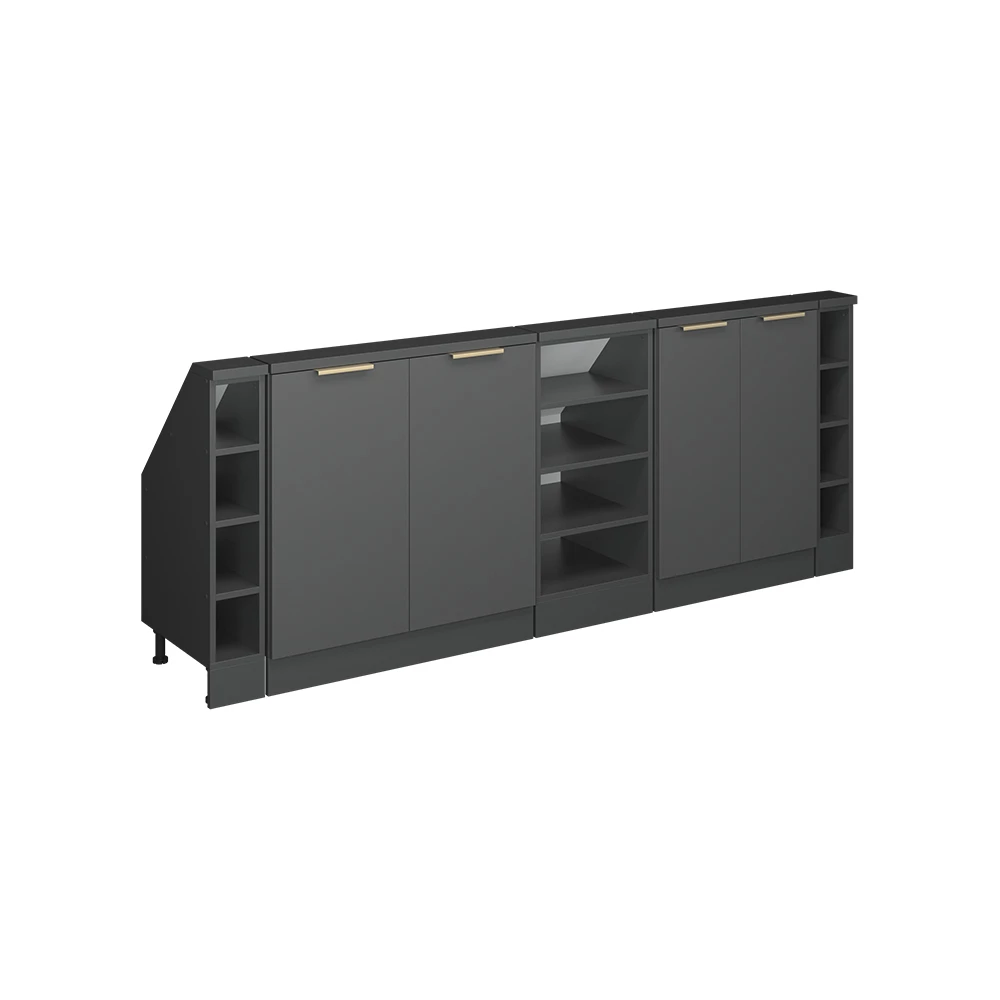 Dachschrägenschrank-Set in Anthrazit-Gold auf weißem Hintergrund