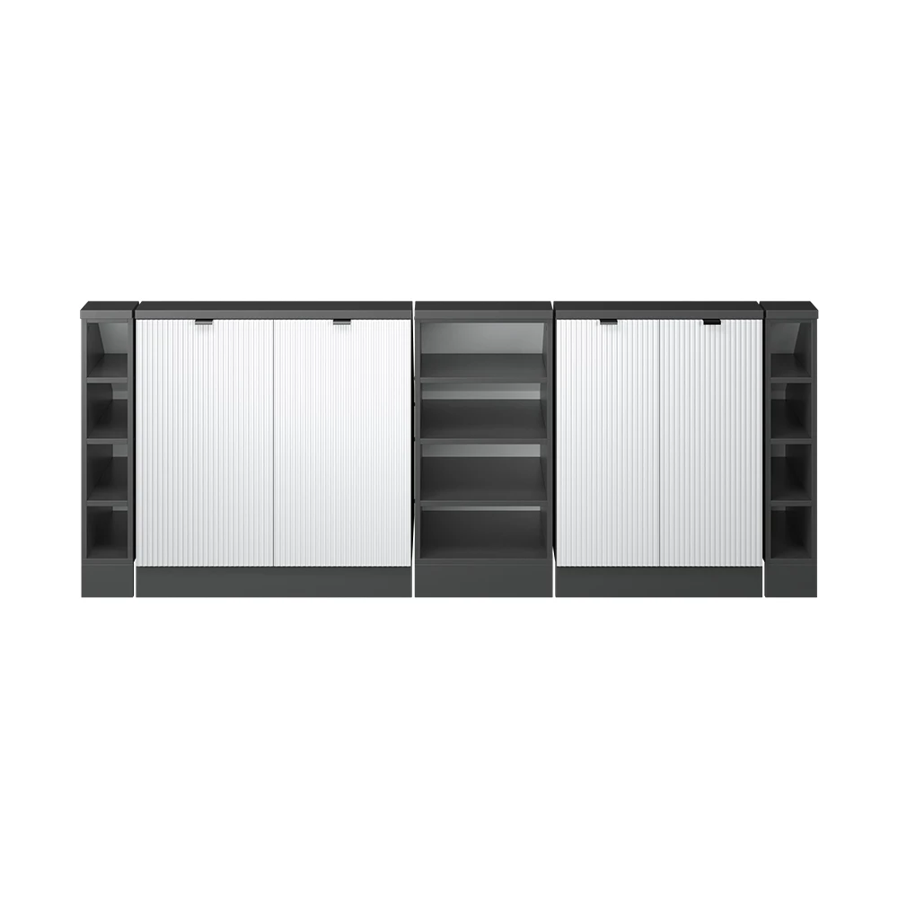 Gros plan de Ensembles de meuble de rangement sous pente en Blanc cannelé, montrant la texture/les détails