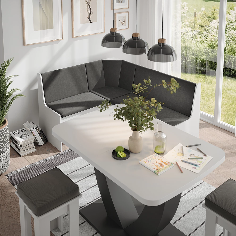Esszimmer-Eckbank Ramon Weiß 150 x 51 cm mit Stauraum Vicco № 32319