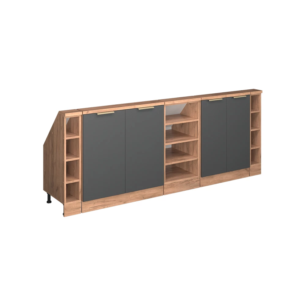Ensembles de meuble de rangement sous pente en Anthracite-or sur fond blanc