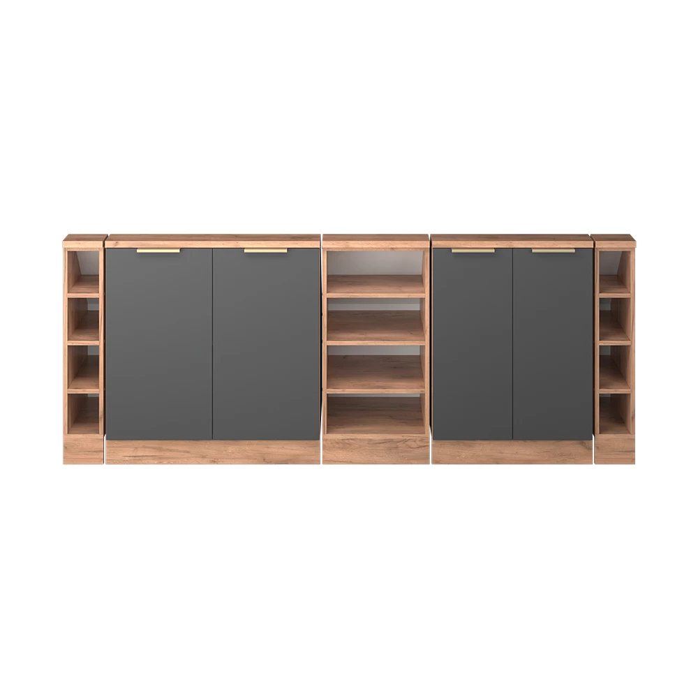 Gros plan de Ensembles de meuble de rangement sous pente en Anthracite-or, montrant la texture/les détails