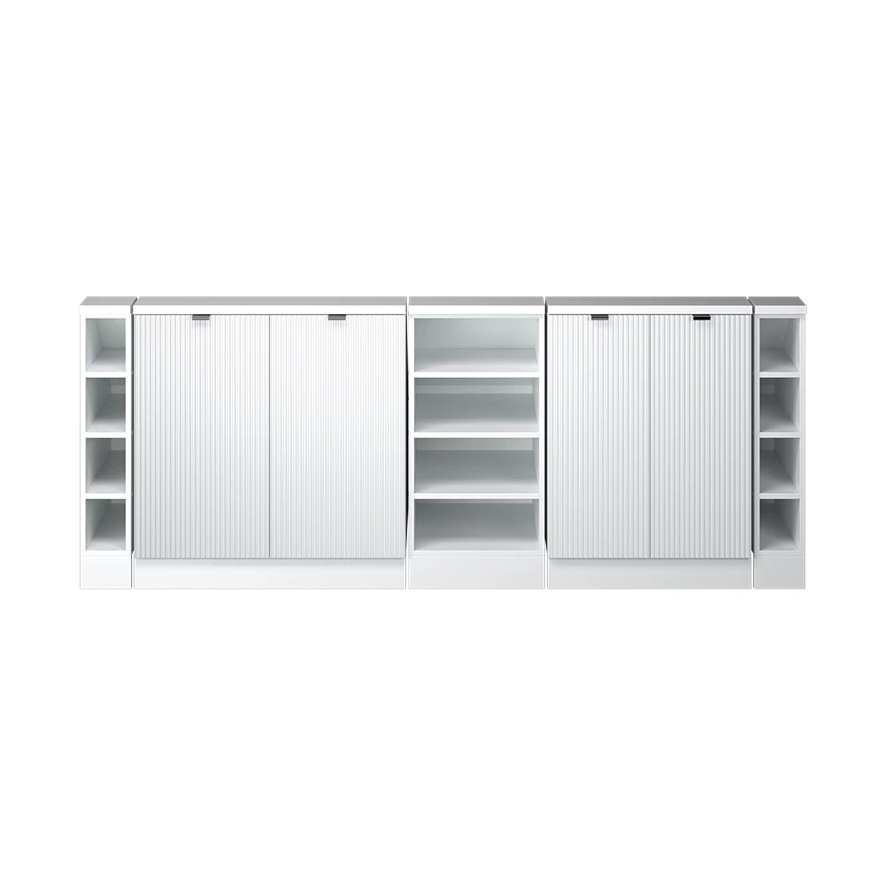 Gros plan de Ensembles de meuble de rangement sous pente en Blanc cannelé, montrant la texture/les détails