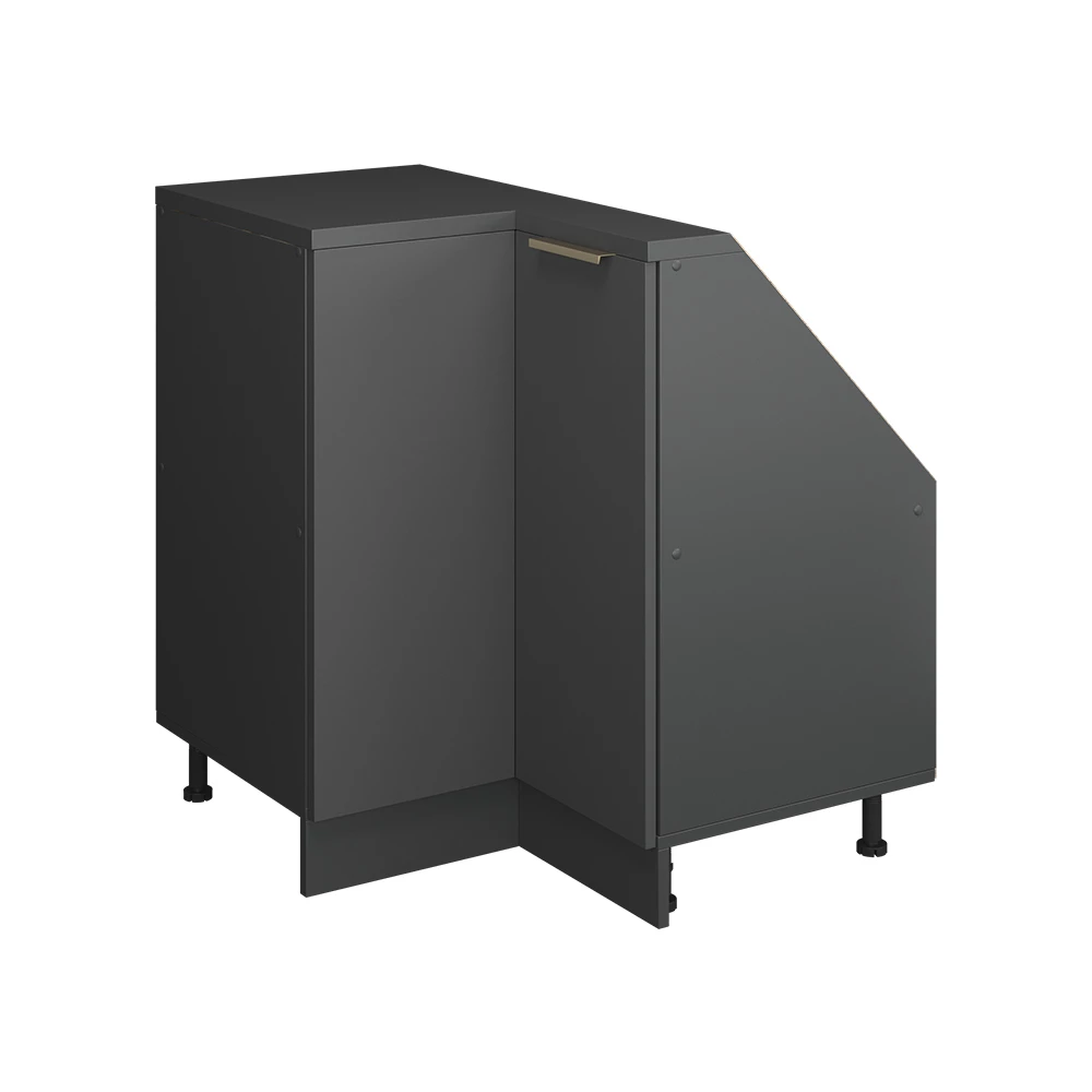 Dachschrägenschrank Eckschrank in Anthrazit-Gold auf weißem Hintergrund