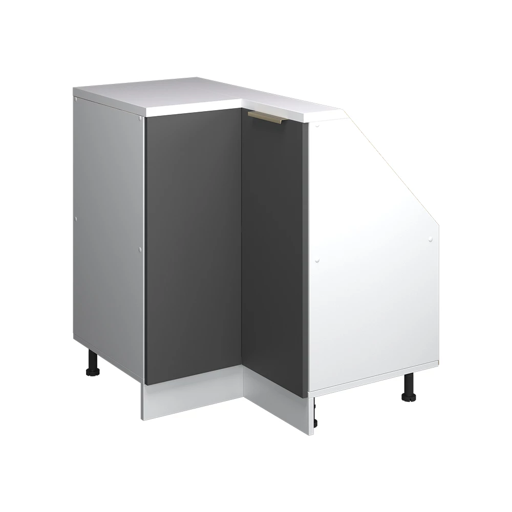 Dachschrägenschrank Eckschrank in Anthrazit-Gold auf weißem Hintergrund