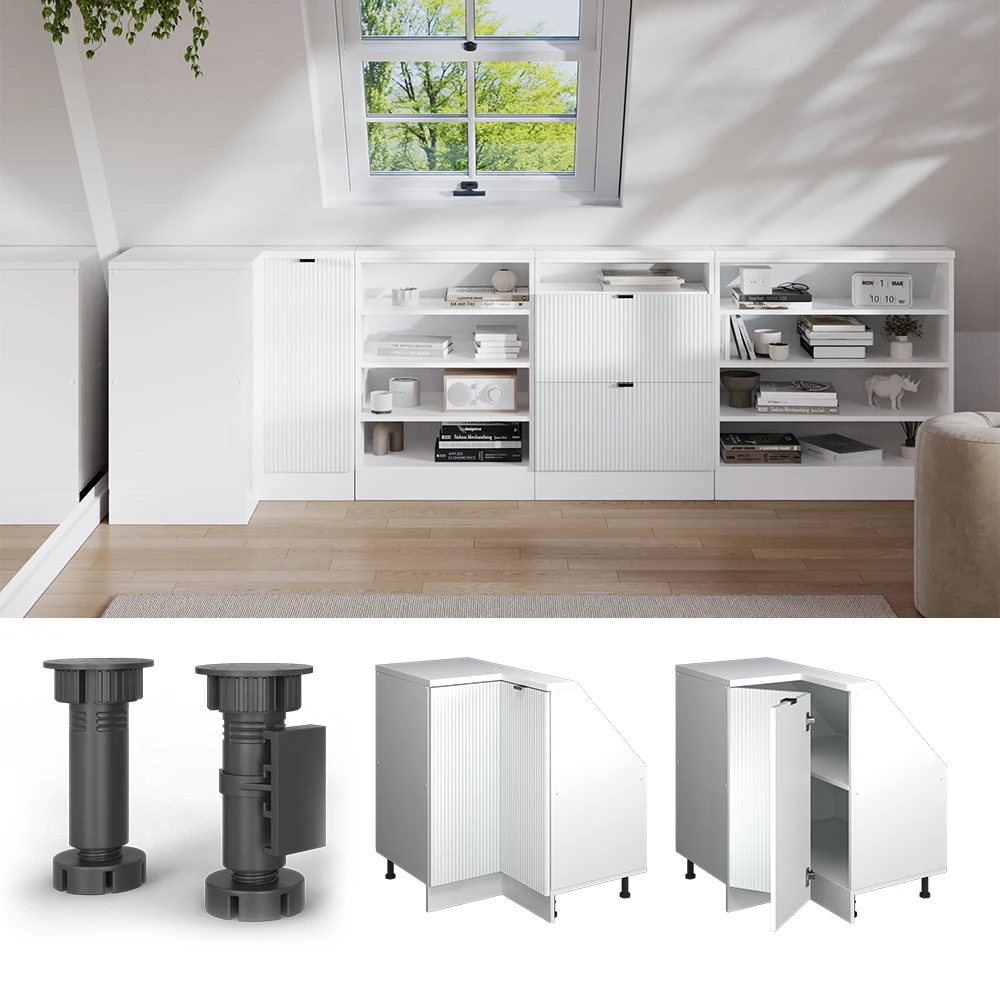 Nahaufnahme von Dachschrägenschrank Eckschrank in Weiß Riffel, zeigt Design- und Oberflächendetails