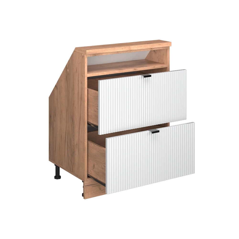 Nahaufnahme von Dachschrägenschrank in Weiß Riffel, zeigt Textur/Details