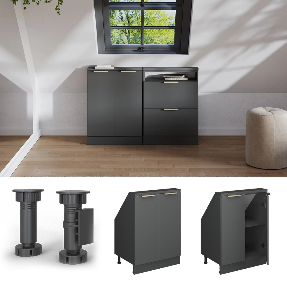 Kast voor schuine wand in Antraciet-goud on white background