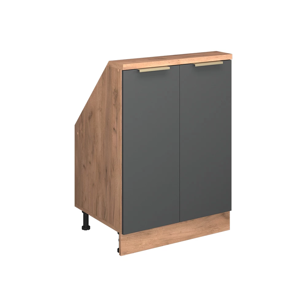 Dachschrägenschrank in Anthrazit-Gold auf weißem Hintergrund