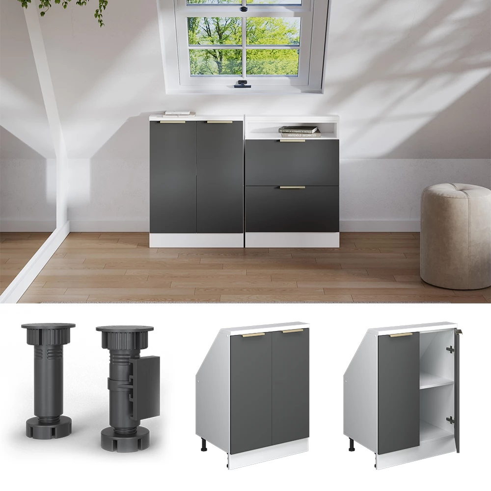 Kast voor schuine wand in Antraciet-goud on white background