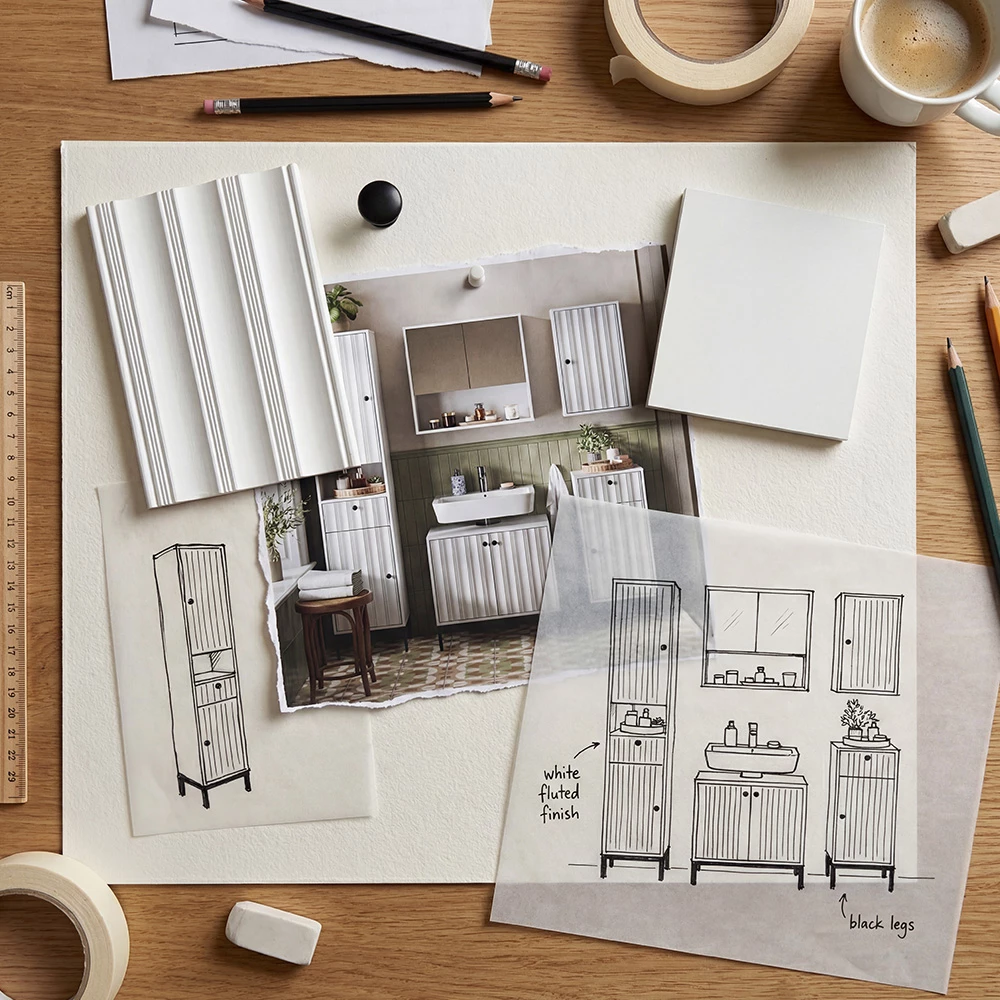 Badmöbel-Set Eliza Weiß Riffel 5 Teile Vicco