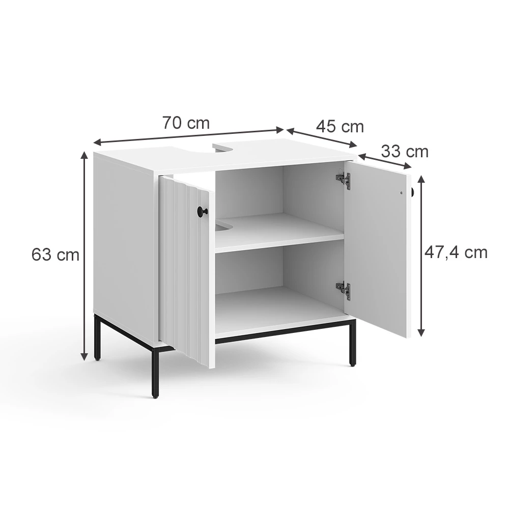 Základní skříňka pod umyvadlo v barvě Bílá na bílém pozadí
