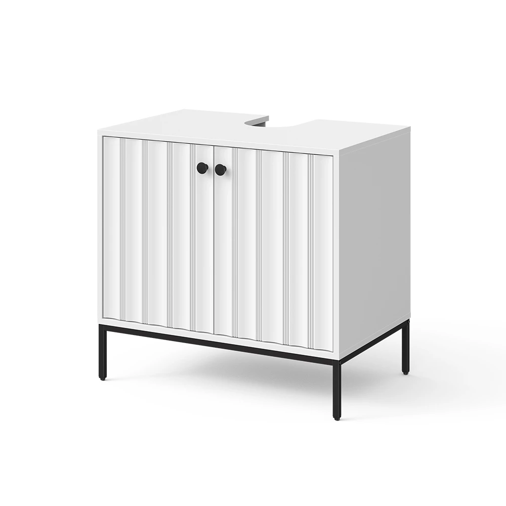 Základní skříňka pod umyvadlo v barvě Bílá na bílém pozadí