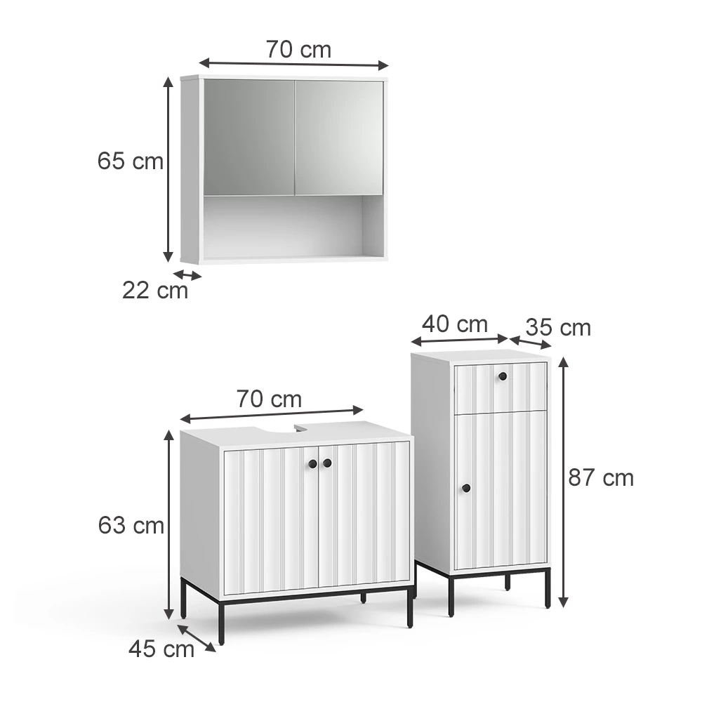 Koupelnový nábytek v barvě Bílé zvlnění na bílém pozadí
