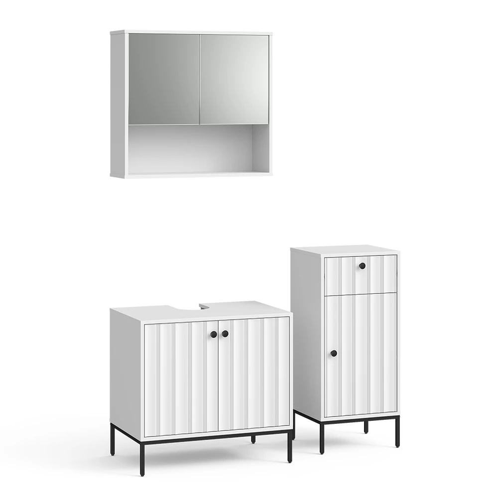 Koupelnový nábytek v barvě Bílé zvlnění na bílém pozadí