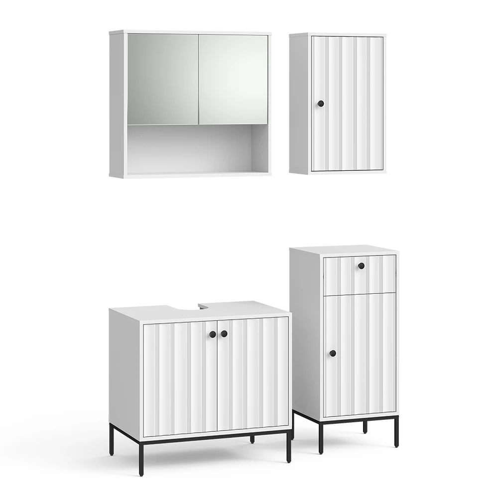 Koupelnový nábytek v barvě Bílé zvlnění na bílém pozadí