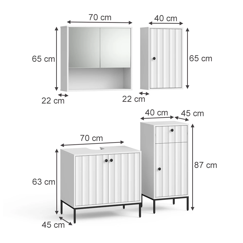 Koupelnový nábytek v barvě Bílé zvlnění na bílém pozadí