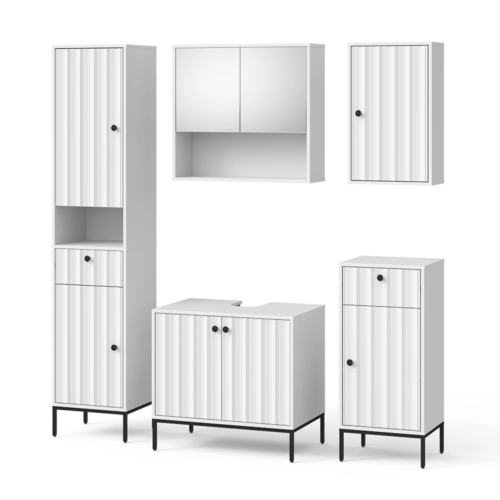 Badmöbel-Set in Weiß Riffel auf weißem Hintergrund