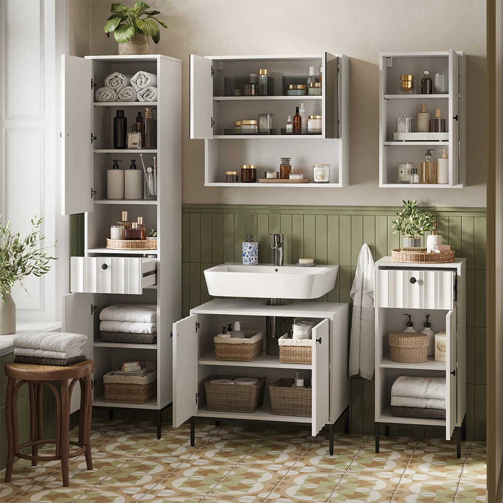 Badmöbel-Set Eliza Weiß Riffel 5 Teile Vicco