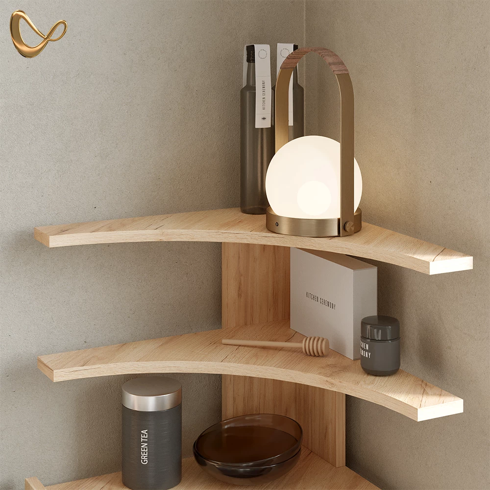Nahaufnahme von Eckregal in Sandeiche, zeigt Design- und Oberflächendetails