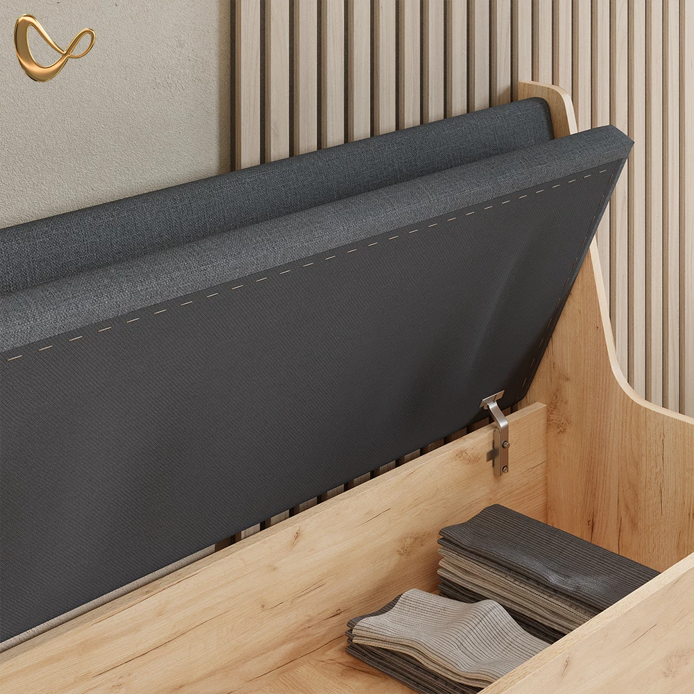 Nahaufnahme von Esszimmer-Bank in Sandeiche, zeigt Design- und Oberflächendetails